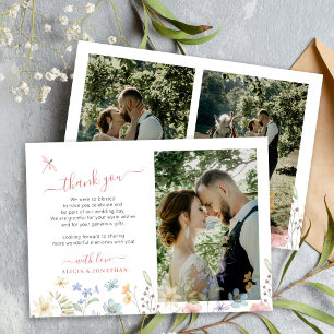 Boho wildflower wedding photo thank you card