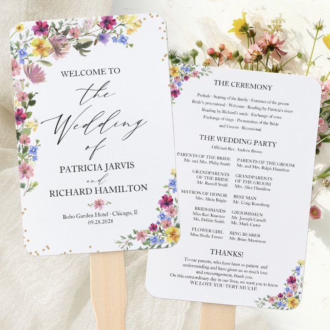 Boho Wildflower Wedding Program Hand Fan (Creator Uploaded)