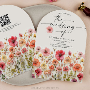 Boho Wildflower Wedding QR Code Arch Invitation