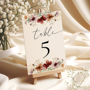 Boho Wildflower Wedding Reception Table Number