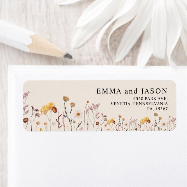 Boho Wildflower Wedding return address labels (Insitu)
