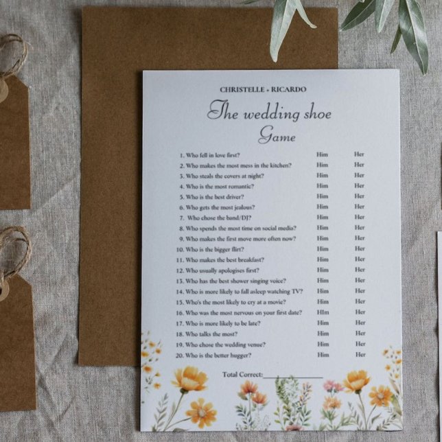 Boho Wildflower Wedding shoe game party game Card (Creator Uploaded)