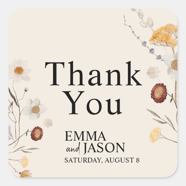 Boho Wildflower Wedding Square Sticker (Front)