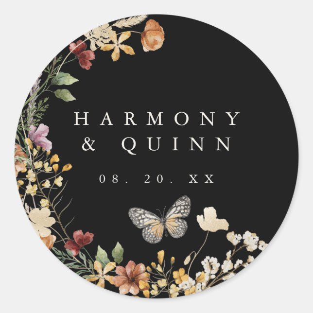 Boho Wildflower Wedding Sticker Label (Front)