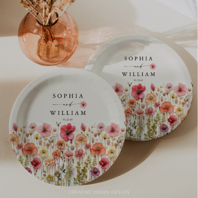 Boho Wildflower Wedding Table Decor Paper Plate (Wildflower Wedding Plates)