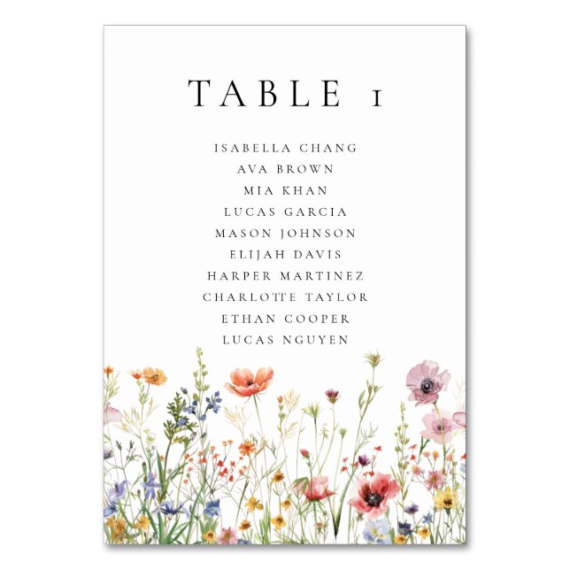 Boho Wildflower Wedding  Table Number (Front)