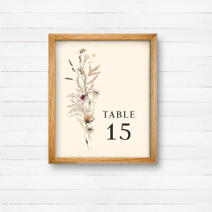 Boho Wildflower Wedding Table Number Sign