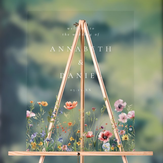 Boho Wildflower Wedding Welcome Acrylic Sign (Neutral)