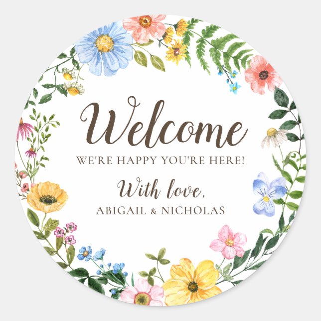 Boho Wildflower Wedding Welcome Sticker Bag Label (Front)