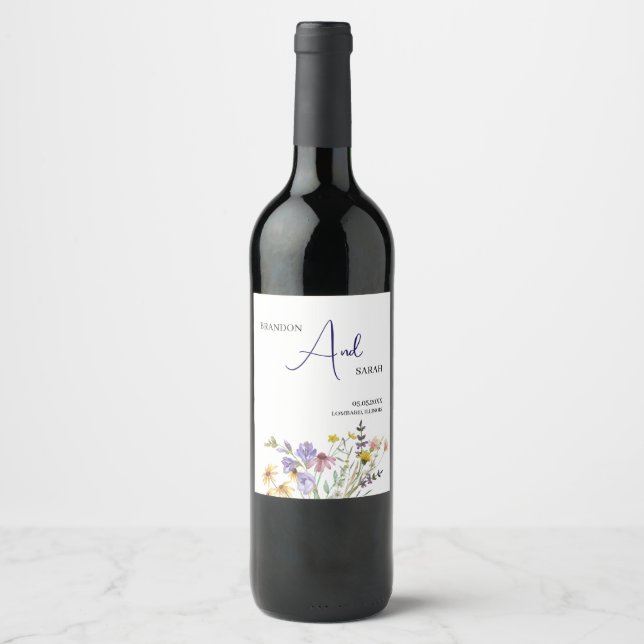 Boho Wildflower Wedding Wine Label (Front)