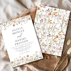 Boho Wildflower White Garden Wedding Invitation