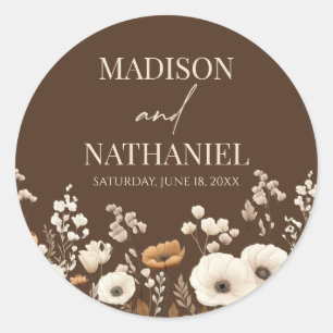 Boho Wildflower Wild Flower Floral Garden Wedding Classic Round Sticker