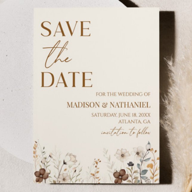 Boho Wildflower Wild Flower Floral Garden Wedding Save The Date (Creator Uploaded)