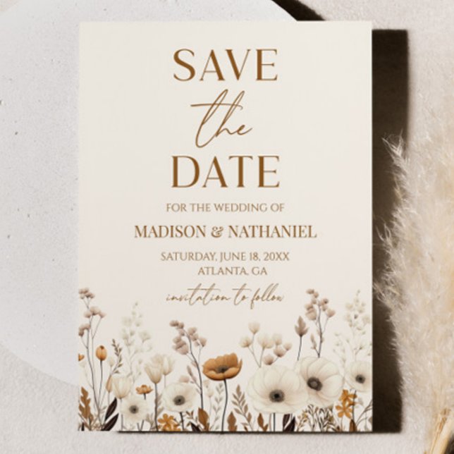 Boho Wildflower Wild Flower Floral Garden Wedding Save The Date (Creator Uploaded)