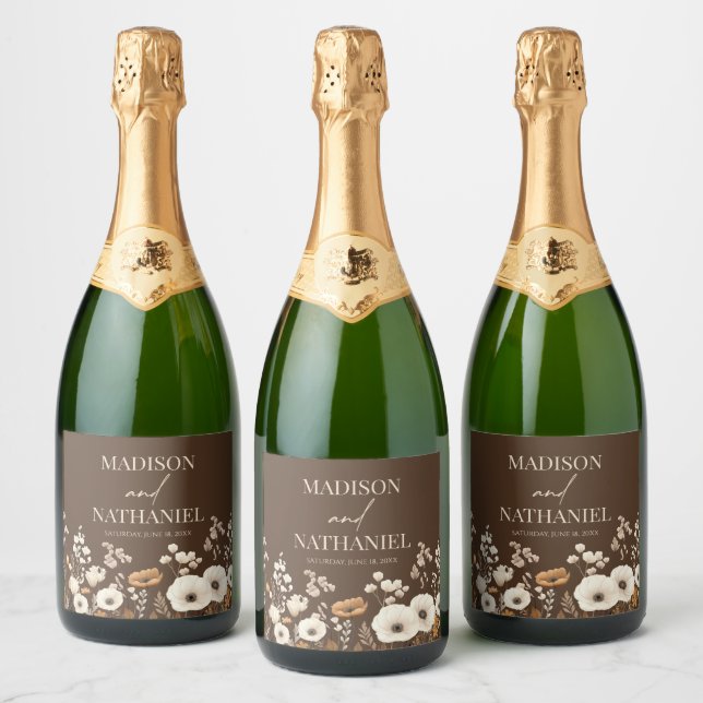 Boho Wildflower Wild Flower Floral Garden Wedding Sparkling Wine Label (Bottles)