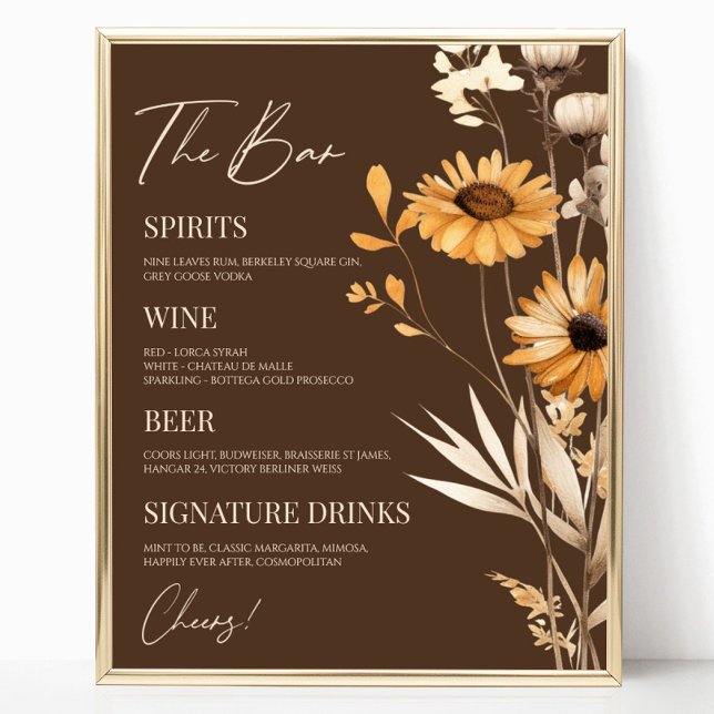 Boho Wildflower Wild Flower Wedding Bar Sign (Creator Uploaded)