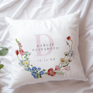 Boho Wildflower Wreath Monogram Nursery  Cushion
