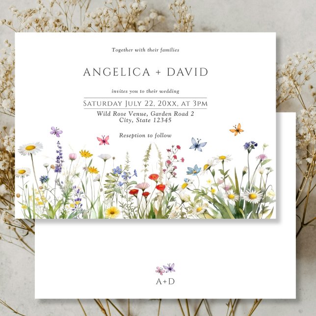 Boho Wildflowers and Butterflies Wedding  Invitation (Creator Uploaded)