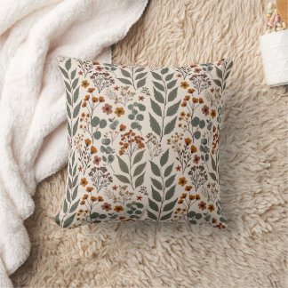 Boho Wildflowers and Eucalyptus Pattern Cushion