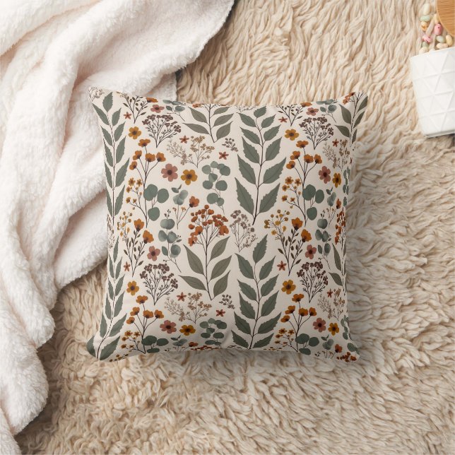 Boho Wildflowers and Eucalyptus Pattern Cushion (Blanket)