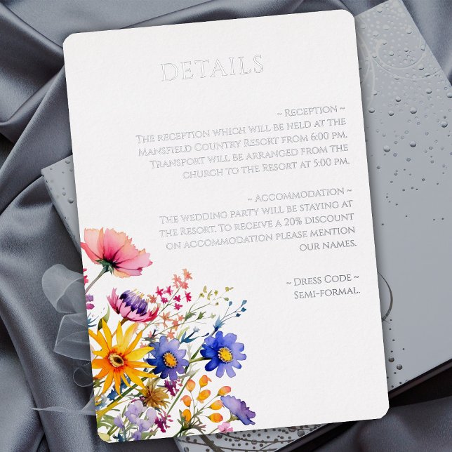 Boho Wildflowers and Luxurious Silver Enclosure  (Boho Wildflowers and Luxurious Silver Enclosure Foil Invitation by the Elegant Wedding)