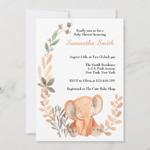 Boho Wildflowers Baby Elephant Baby Shower Invitation
