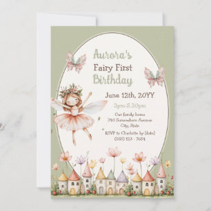 Boho Wildflowers baby girl Fairy First birthday Invitation