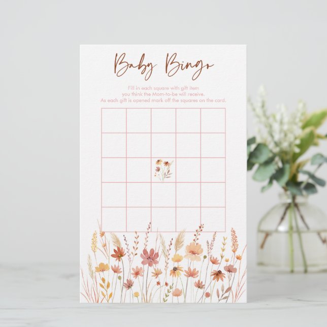 Boho Wildflowers Baby Shower Bingo Game (Standing Front)