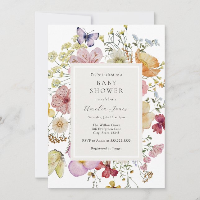 Boho Wildflowers Baby Shower Invitation (Front)