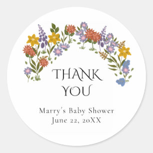 Boho Wildflowers Baby Shower Thank You  Classic Round Sticker