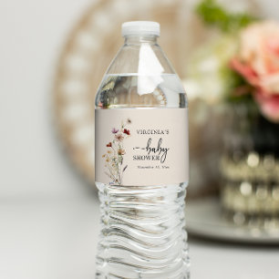 Boho Wildflowers Baby Shower Water Bottle Label