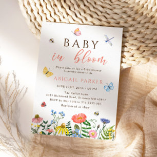 Boho Wildflowers Bee Baby Shower Invitation