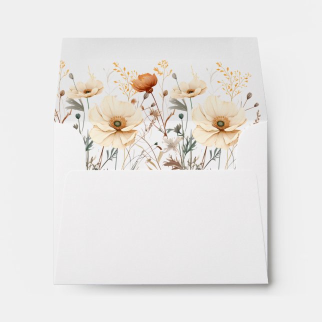 Boho Wildflowers Beige Rust Terracotta Wedding  Envelope (Back (Bottom))