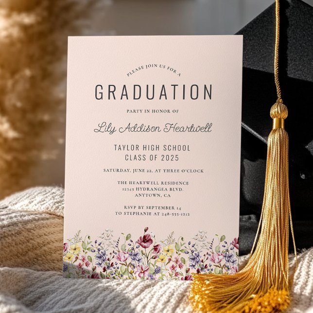 Boho Wildflowers Blush Pink Graduation Party Invitation (Creator Uploaded)