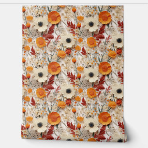 Boho wildflowers burn orange fall colours floral wallpaper