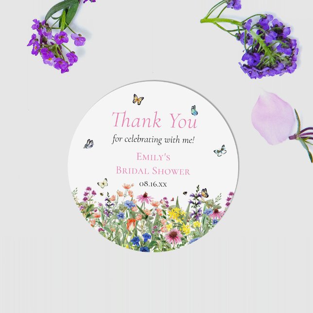Boho Wildflowers & Butterflies Thank You Classic Round Sticker (Creator Uploaded)