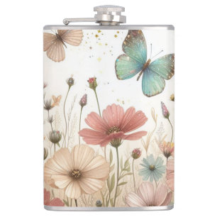 Boho Wildflowers & butterflies Vinyl Wrapped Flask