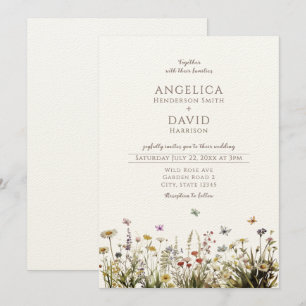Boho Wildflowers Butterflies Wedding Invitation