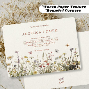 Boho Wildflowers Butterflies Wedding Invitation