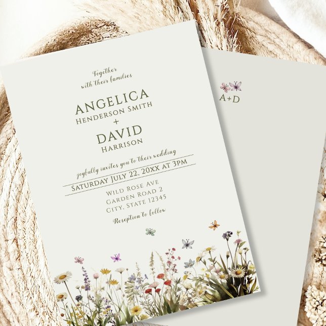 Boho Wildflowers Butterflies Wedding  Invitation (Creator Uploaded)