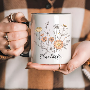 Boho Wildflowers Custom Mug, Gift for Mum Coworker Mug
