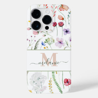Boho Wildflowers Custom Name Monogram Case-Mate iPhone 14 Pro Case
