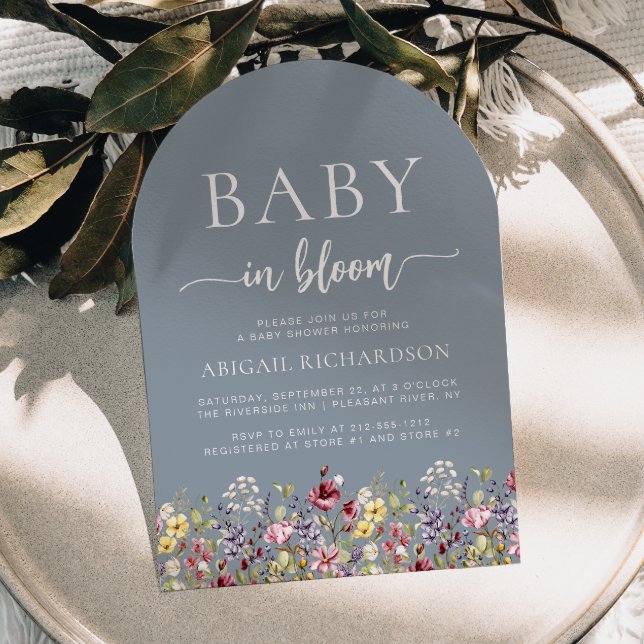 Boho Wildflowers Dusty Blue Arch Baby Shower Invitation (Creator Uploaded)