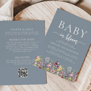 Boho Wildflowers Dusty Blue QR Code Baby Shower Invitation