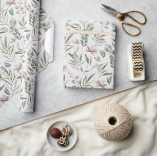 Boho Wildflowers Dusty Pink Sage Green  Wrapping Paper