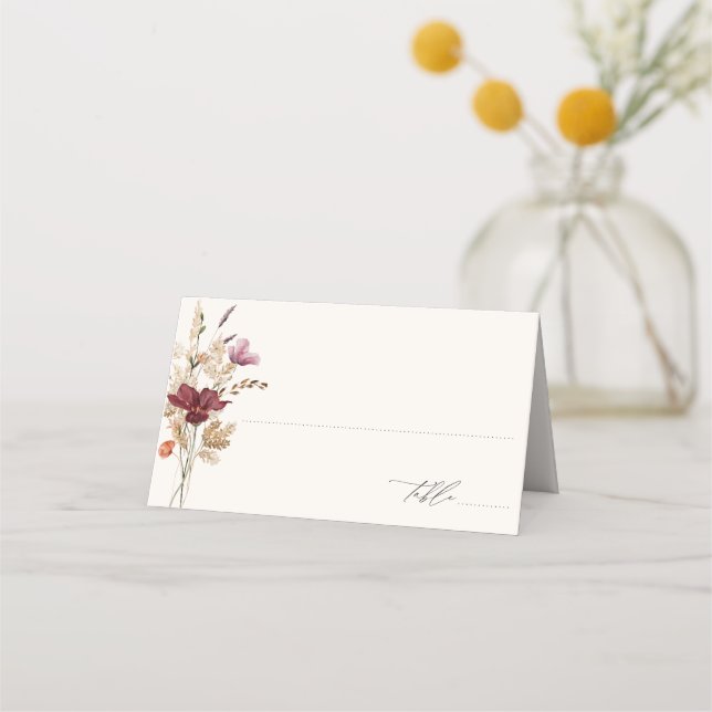 Boho Wildflowers Elegant Fall Wedding Place Card (Front)