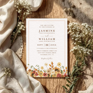 Boho Wildflowers Elegant Modern QR Code Wedding Invitation