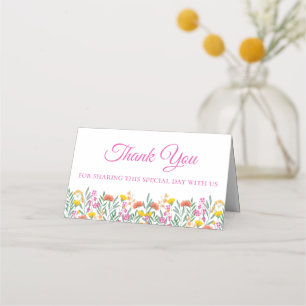 Boho Wildflowers Elegant Thank You Wedding Floral Place Card