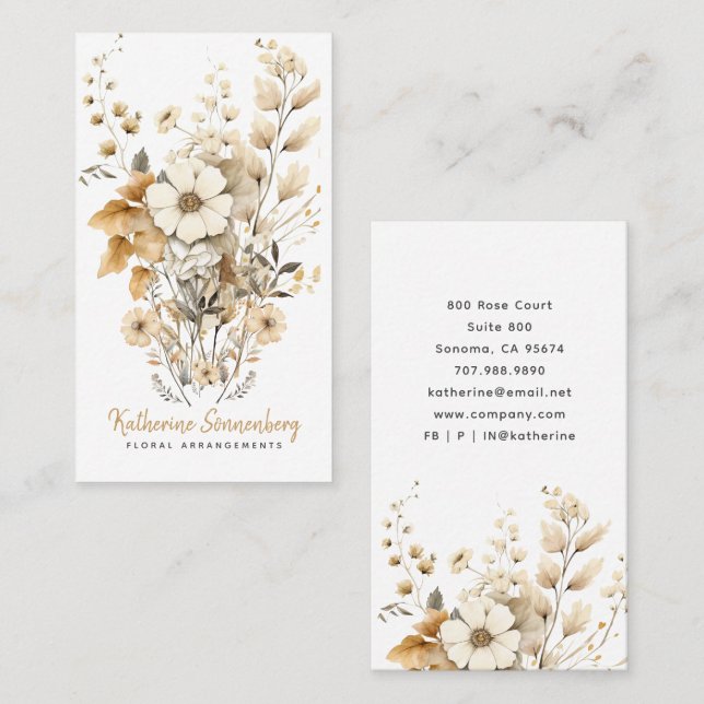 Boho Wildflowers Floral Arranger Florist Business Card (Front/Back)