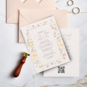Boho Wildflowers Frame Ivory RSVP QR Code Wedding  Invitation